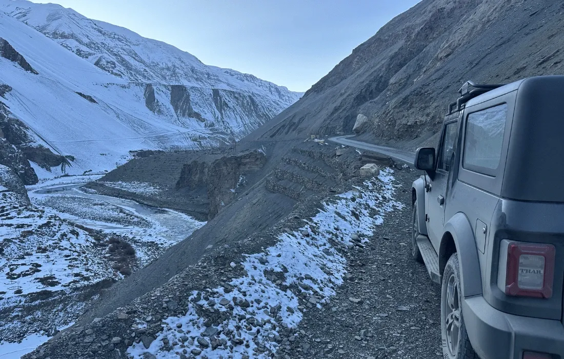 Scenic drive through barren landscape